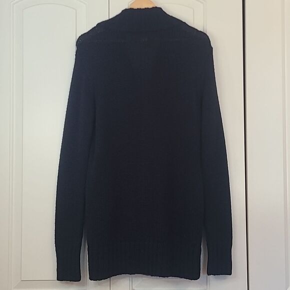 Mara Hoffman Wool Leather Appliqué Button Front Cardigan Sweater Navy Black Sz S - Picture 8 of 13